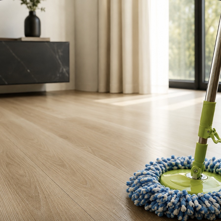 Wet mopping light wood-look luxury vinyl plank flooring | McSwain Carpets & Floors