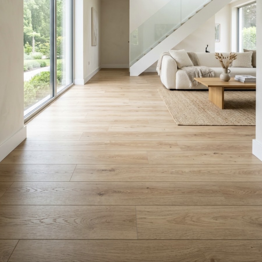 Freshly installed luxury vinyl plank flooring in a modern living room | McSwain Carpets & Floors