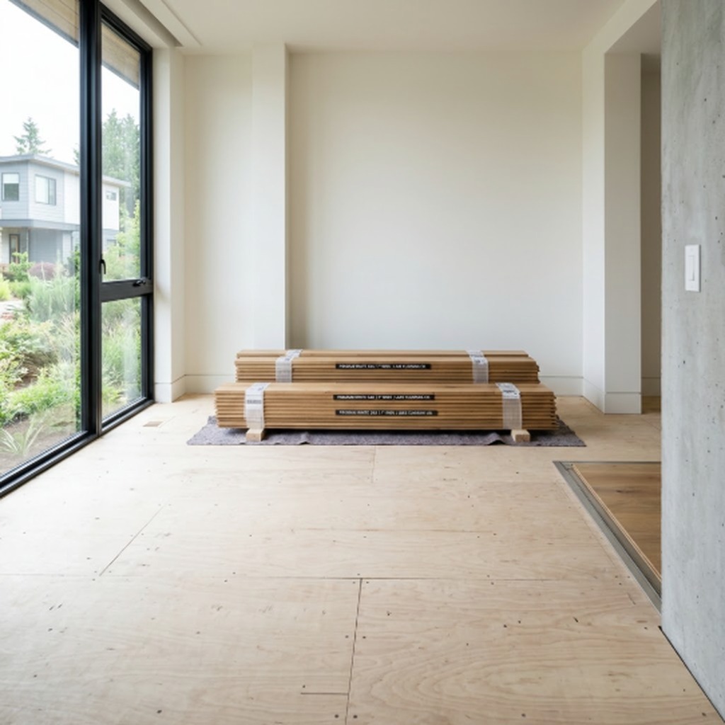 Room prepared for hardwood installation with planks ready | McSwain Carpets & Floors