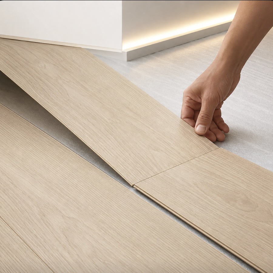 Professional installer laying luxury vinyl plank flooring | McSwain Carpets & Floors