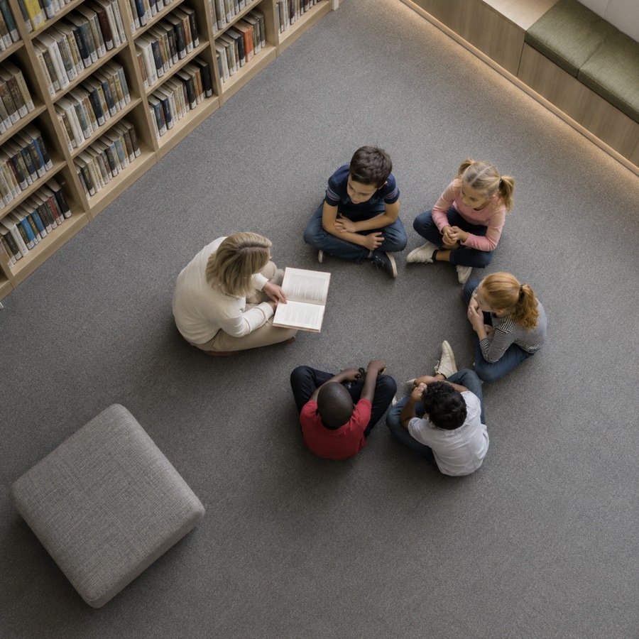 School library with commercial broadloom carpet | McSwain Carpets & Floors