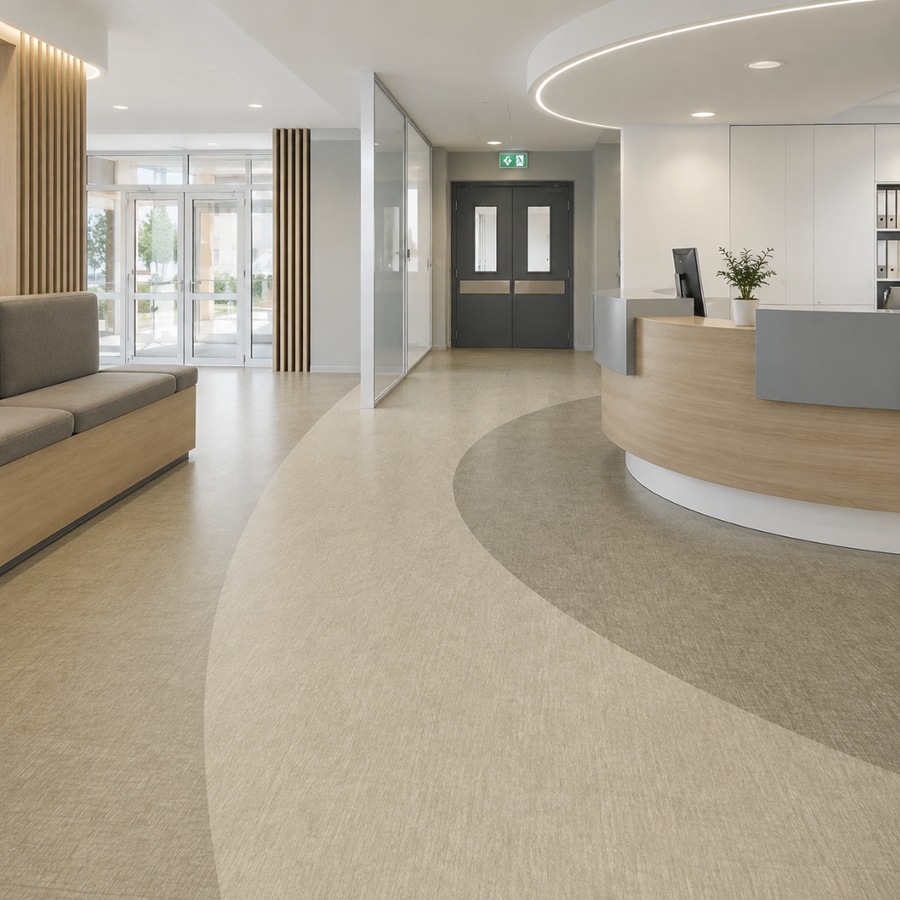 Commercial lobby with luxury vinyl tile flooring | McSwain Carpets & Floors