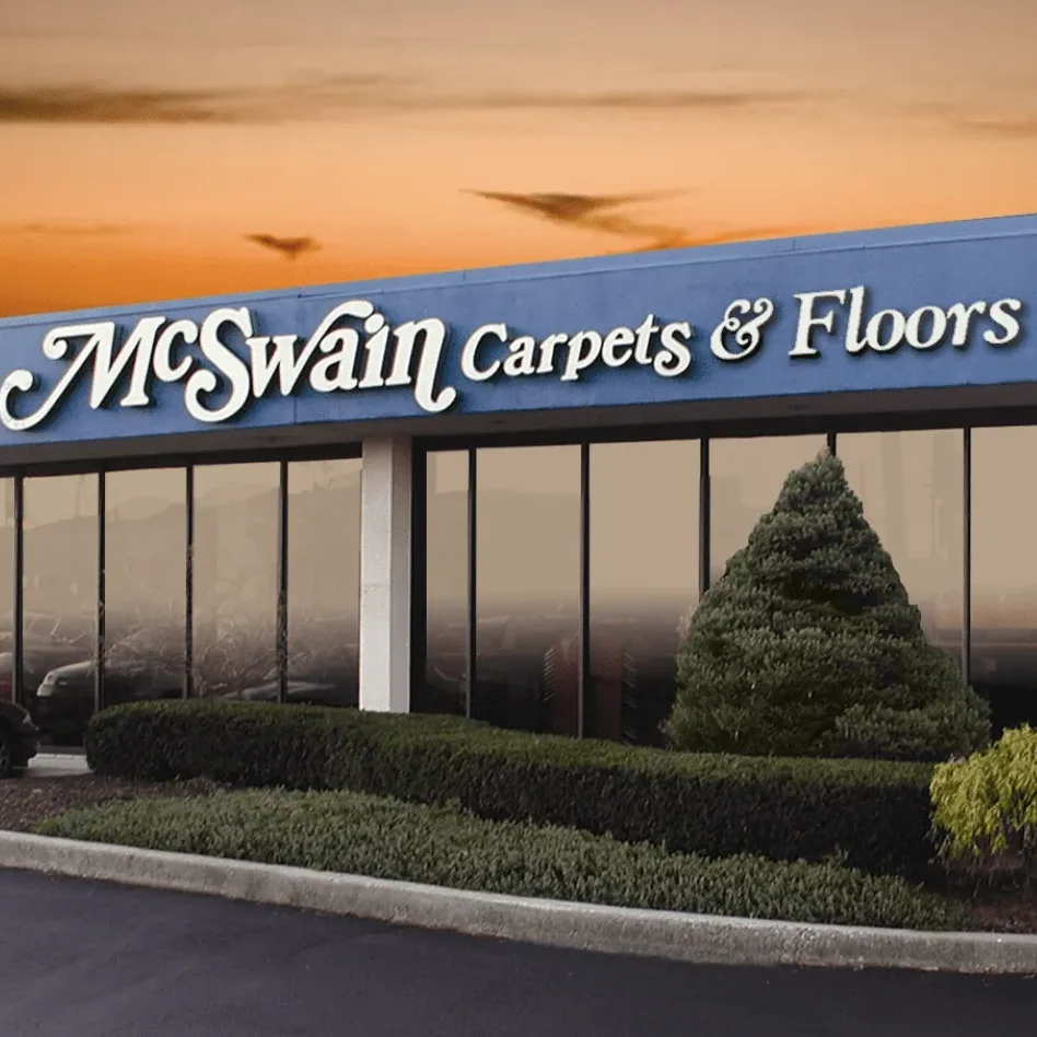 McSwain Carpets & Floors storefront at sunset | McSwain Carpets & Floors