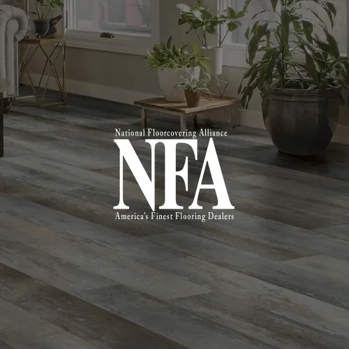 National Floorcovering Alliance member logo over luxury wood flooring | McSwain Carpets & Floors