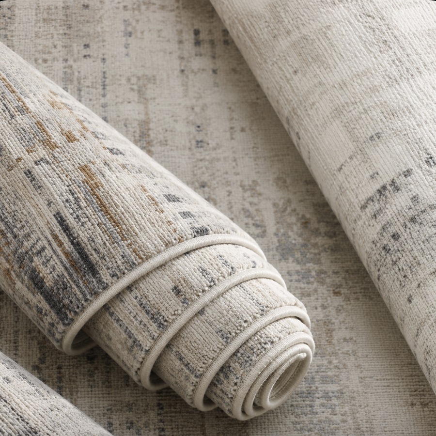 Rolled area rugs in soft neutral tones | McSwain Carpets & Floors
